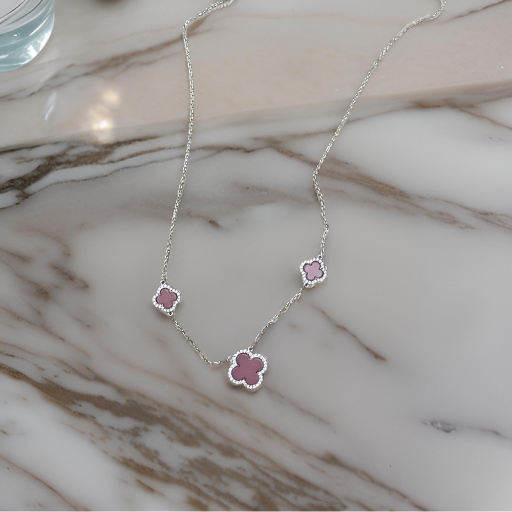 Rachel Zoe sterling silver pink three clover necklace